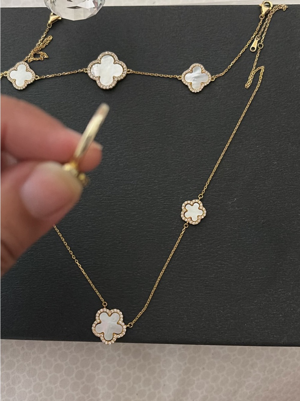 Rachel Zoe sterling silver Gold and White Mother-of-Pearl Clover Necklace Set - Picture 3 of 7